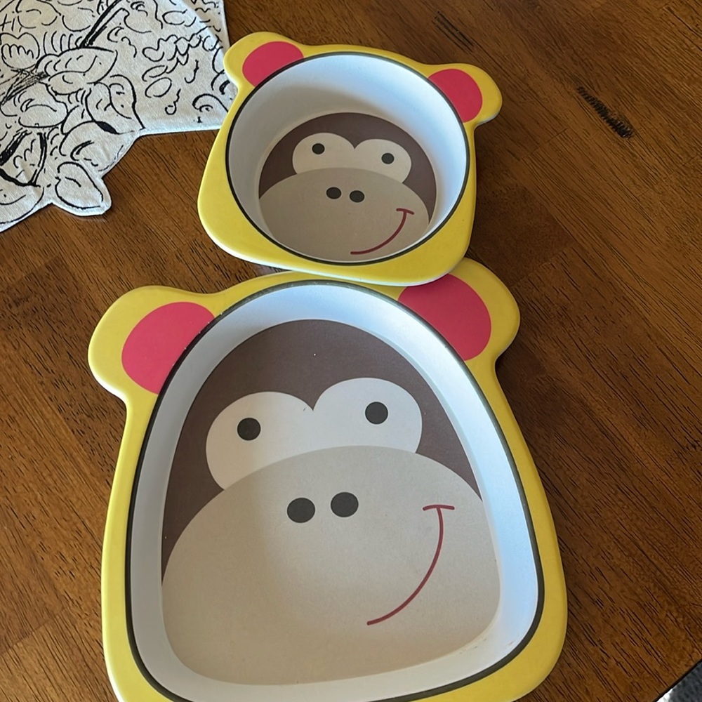 Monkey Kids Plate and Bowl Set / Certified Intl Bamboo Fiber